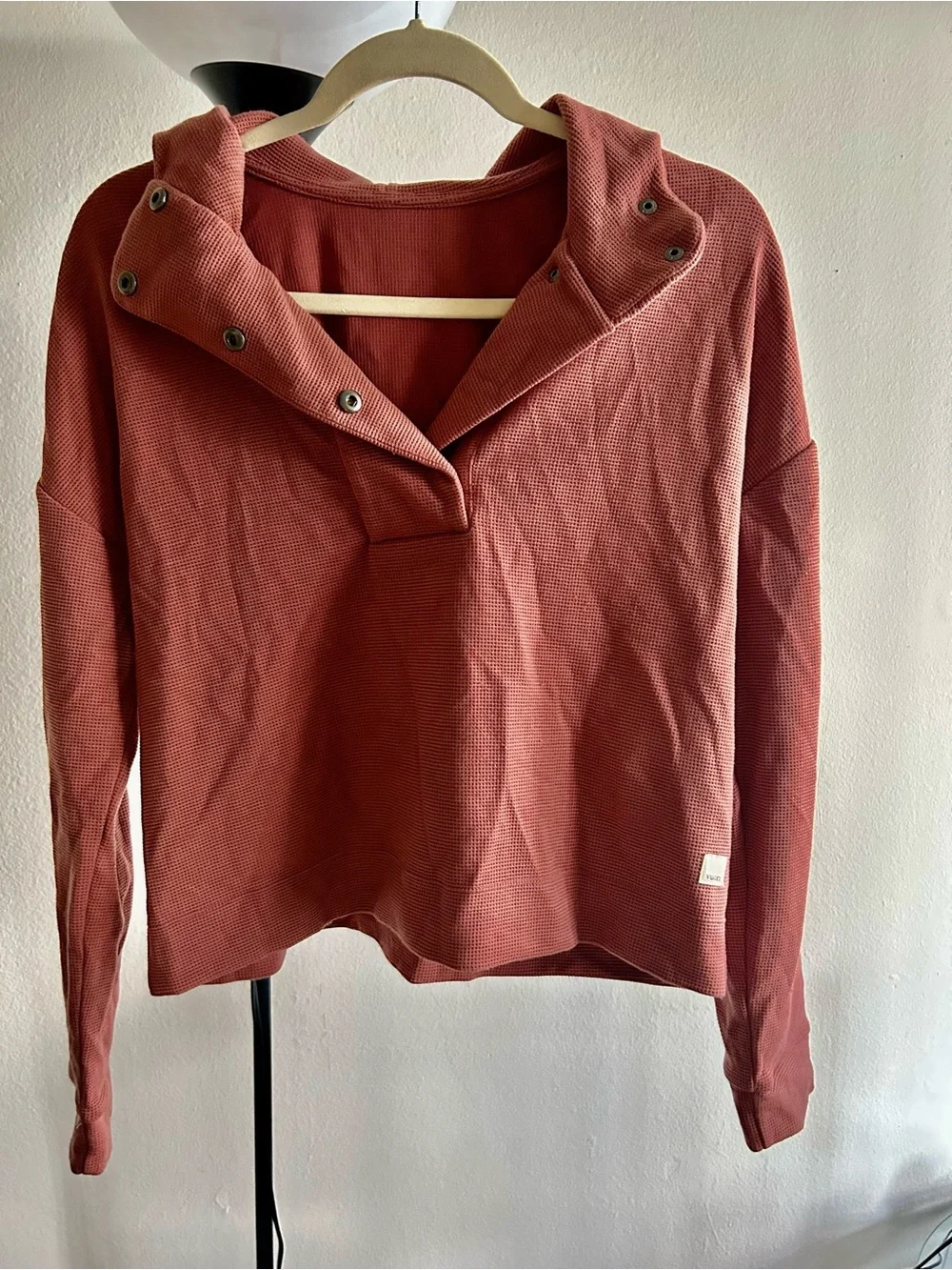 Vuori Rust Waffle-Knit Snap-Hood Pullover - Picture 1 of 9